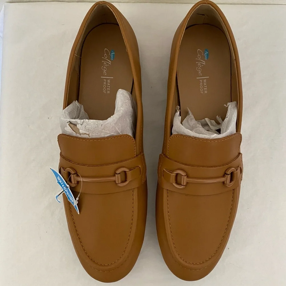Aqua College Tan Leather Bossy Waterproof Loafers Size 10 NWT - Picture 4 of 9